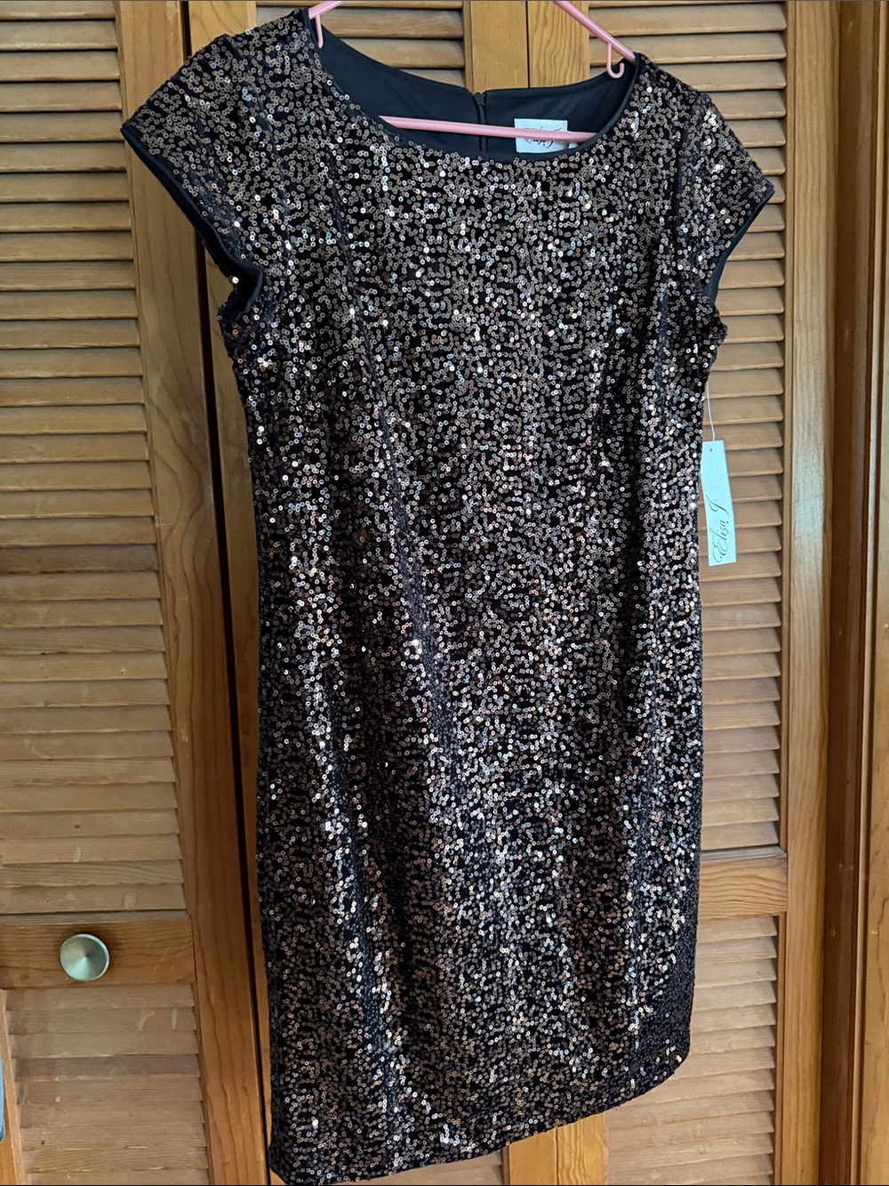 Eliza J Bronze and Black Sequin Sheath Dress